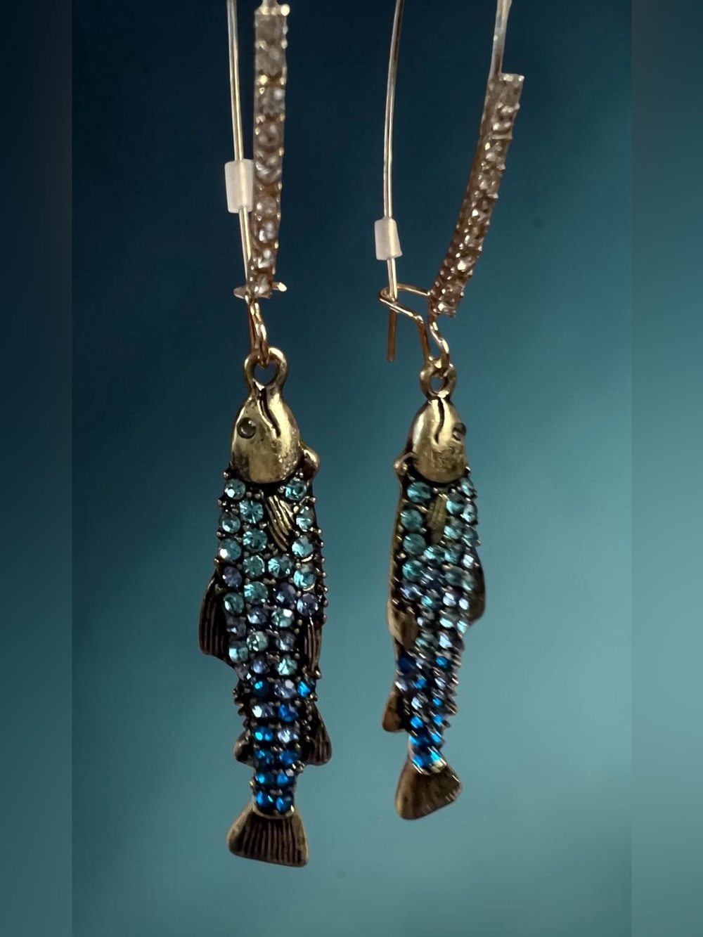 Betsey Johnson Blue Crystal Fish Drop Earrings - Picture 16 of 16
